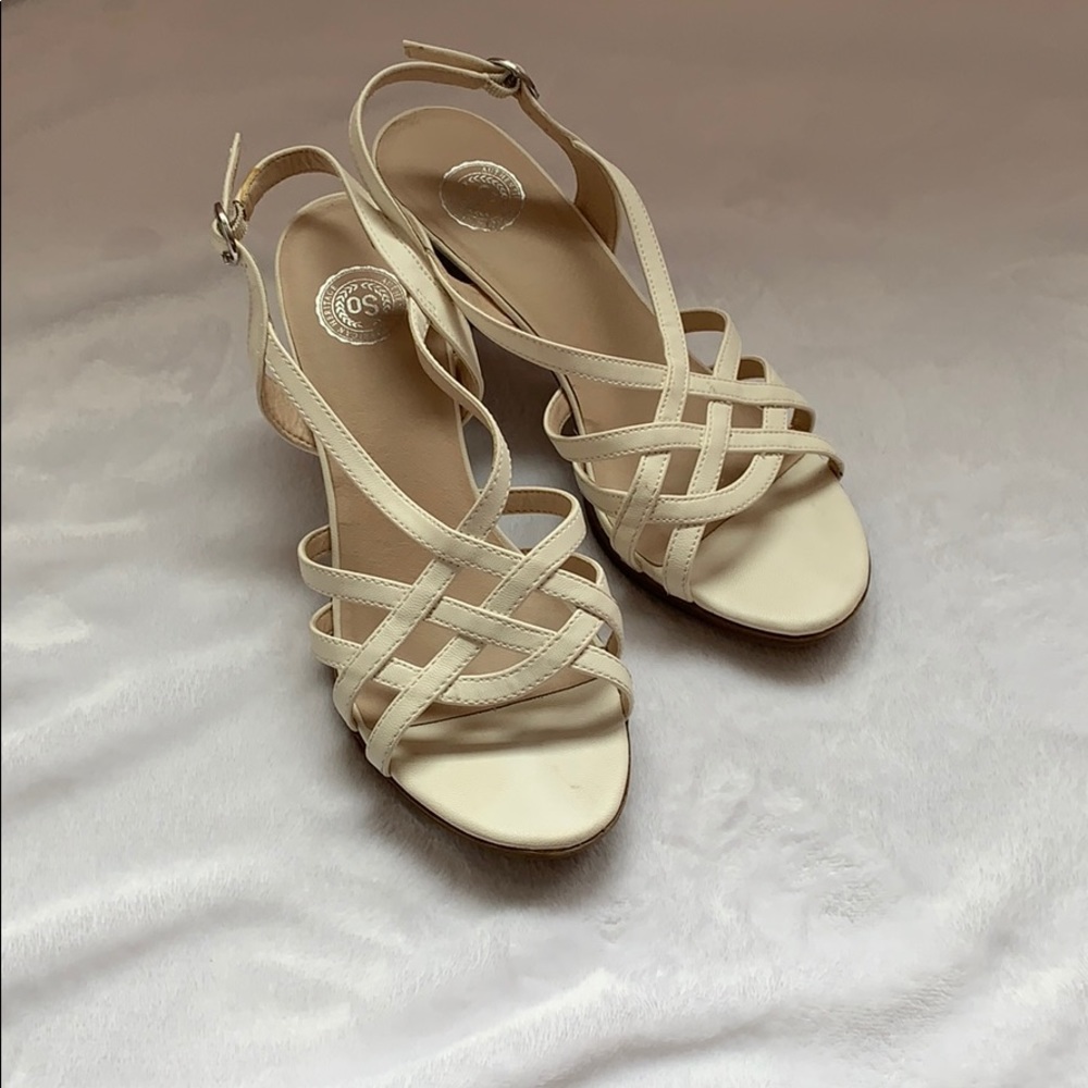 Heels w/ tan base and white straps